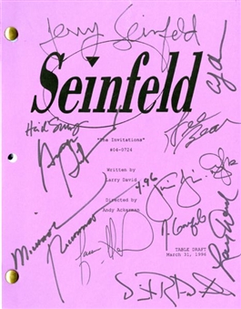 1996 Seinfeld Original Signed Script for “The Invitations” – Signed by Jerry Seinfeld, Larry David and George Steinbrenner (12 Total Signatures)  